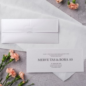 Gri Yatay Zarflı Kabartmalı Düğün Davetiyesi