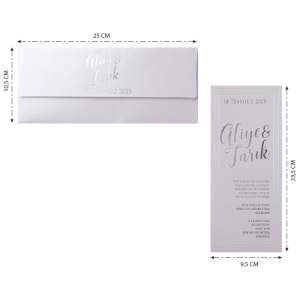 Gri Düz Kapaklı Katlamalı Düğün Davetiyesi