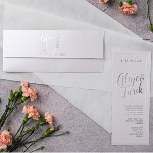 Gri Düz Kapaklı Katlamalı Düğün Davetiyesi