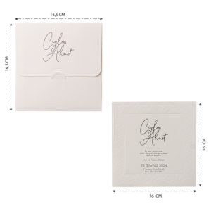 İçi Krem Kabartma Dokulu Kare Düğün Davetiyesi