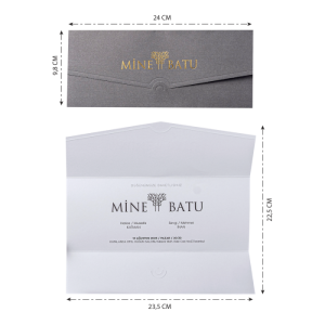 Gri Katlamalı Geçmeli Yaldız Baskılı Düğün Davetiyesi