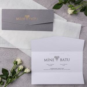 Gri Katlamalı Geçmeli Yaldız Baskılı Düğün Davetiyesi