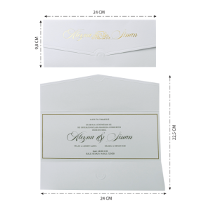 Beyaz Katlamalı Zarfı Altın Yaldızlı Davetiye