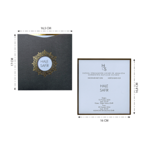 Gri Kare Pencereli Zarflı Düğün Davetiyesi