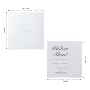 Kare Kabartmalı Sade Düğün Davetiyesi