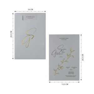 Gri Üstten Kesim Zarflı Yaldız Süslemeli Davetiye