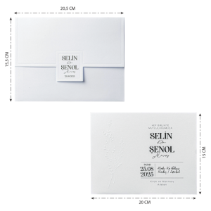 Beyaz Düz Kapaklı Zarflı Düğün Davetiyesi