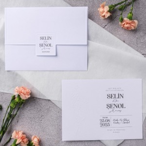 Beyaz Düz Kapaklı Zarflı Düğün Davetiyesi