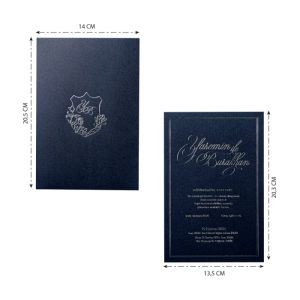 İçi Dışı Koyu Gri Gümüş Yaldızlı Düğün Davetiyesi