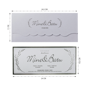 Gri Özel Kesim Zarfa Baskılı Düğün Davetiyesi