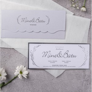Gri Özel Kesim Zarfa Baskılı Düğün Davetiyesi
