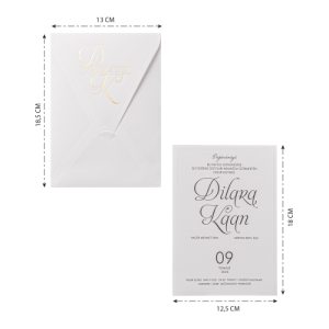 Krem Zarfa Altın Yaldız Baskılı Düğün Davetiyesi