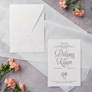 Krem Zarfa Altın Yaldız Baskılı Düğün Davetiyesi
