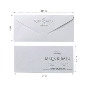 Beyaz Yatay Zarflı Sade Düğün Davetiyesi