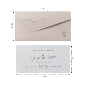 Bej Rengi Özel Kesim Zarflı Düğün Davetiyesi