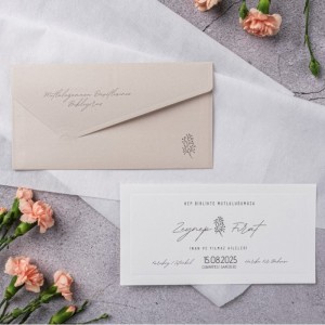 Bej Rengi Özel Kesim Zarflı Düğün Davetiyesi