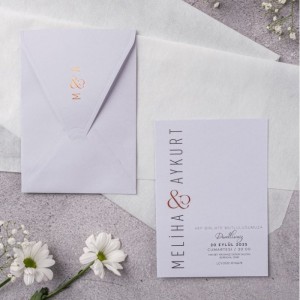 İçi Dışı Gri Altın Yaldız Baskılı Düğün Davetiyesi