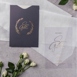 Siyah Zarfa Yaldız Süslemeli Asetat Davetiye