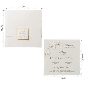 Kare Krem Zarfa Yaldız Süslemeli Düğün Davetiyesi