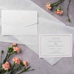 Sade Krem Zarflı Altın Yaldız Baskılı Davetiye