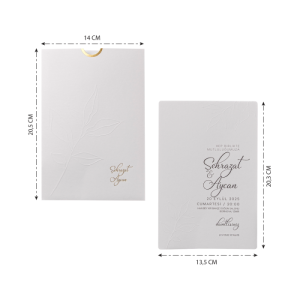 Krem Ağzı Yaldız Süslemeli Sade Düğün Davetiyesi