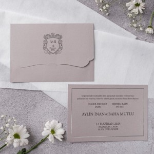 Bej Rengi Özel Kesim Zarflı Sade Düğün Davetiyesi