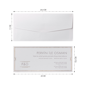 Kenarları Yaldız Süslemeli Sade Düğün Davetiyesi