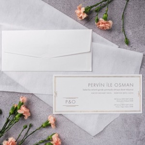 Kenarları Yaldız Süslemeli Sade Düğün Davetiyesi