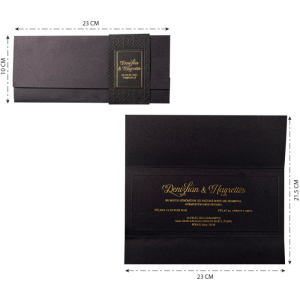 Siyah Katlamalı Kuşaklı Yaldız Baskılı Davetiye