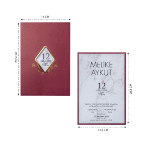 Kahverengi Pencereli Yaldız Süslemeli Zarflı Düğün Davetiyesi