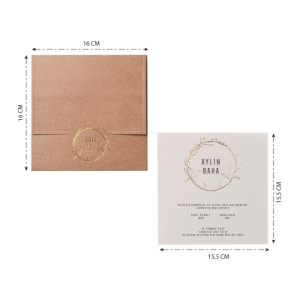 Kraft Kağıttan Kare Zarfa Yaldız Süslemeli Davetiye