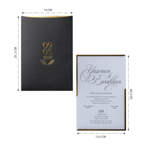 Üstten Kesik Zarflı İçi Yaldız Süslemeli Davetiye