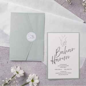 Açık Yeşil Zarflı Etiketli Düğün Davetiyesi