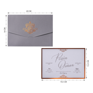 Gri Zarfa Yaldız Süslemeli Düğün Davetiyesi