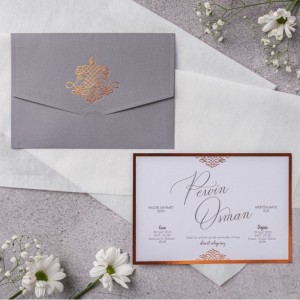 Gri Zarfa Yaldız Süslemeli Düğün Davetiyesi