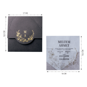 Siyah Özel Kesim Zarflı Asetatlı Düğün Davetiyesi