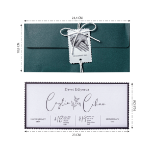 Gri Kapaklı Zarflı İpli Etiketli Düğün Davetiyesi