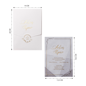 Krem Geçmeli Yaldız Süslemeli Asetat Davetiye