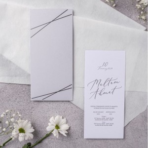 Gri Zarfa Çizgisel Modern Tasarımlı Düğün Davetiyesi