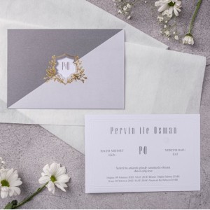 Gri Kombinli Pencereli Yaldız Süslemeli Davetiye