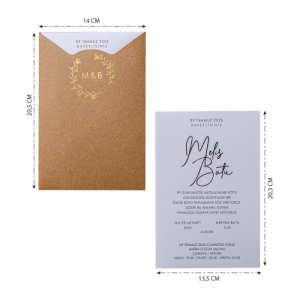 Kraft Zarfa Yaldız Süslemeli Düğün Davetiyesi