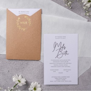 Kraft Zarfa Yaldız Süslemeli Düğün Davetiyesi