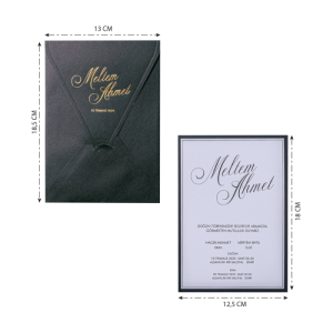 Siyah Kapaklı Zarfa Yaldız Baskılı Düğün Davetiyesi