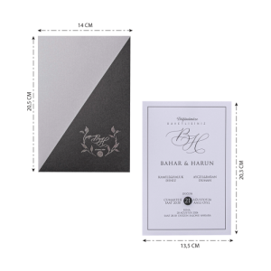 Gri Antrasit Kombin Zarflı Düğün Davetiyesi