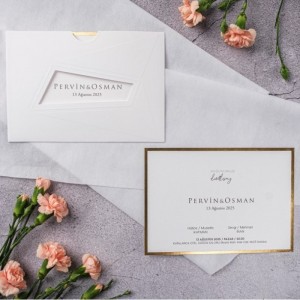 Zarfı Krem Özel Kesim Pencereli Düğün Davetiyesi