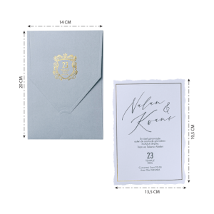 Gri Kapaklı Zarfa Yaldız Süslemeli Düğün Davetiyesi