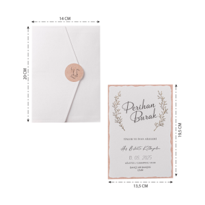 Krem Zarfı İçi Sade Desenli Etiketli Düğün Davetiyesi