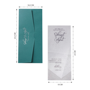 İçi Asetat Zarfı Yatay Yeşil Düğün Davetiyesi