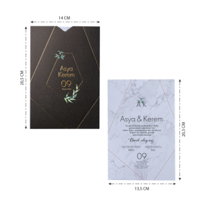 Siyah Zarfa Yaldız Çizgili Modern Düğün Davetiyesi