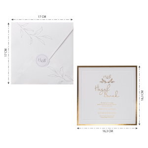 İç Kenarları Yaldız Süslemeli Kare Düğün Davetiyesi